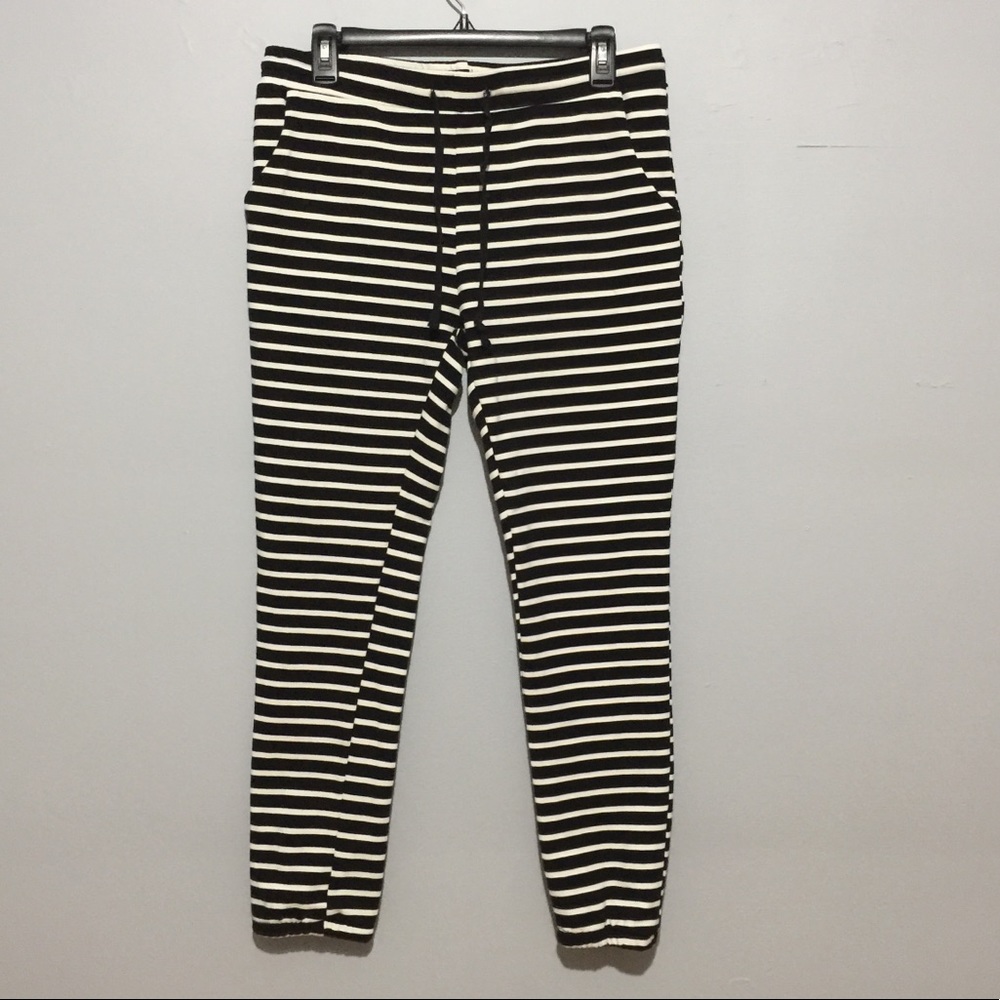 & Stripped black & white joggers lounge pants sz L